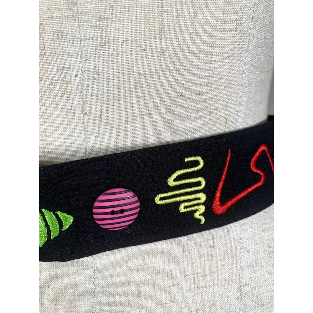Vintage Statement Belt Medium Womens 90s‎ Black Wide Strap Waist Embroidered